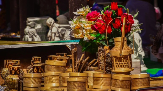 a display of gold and red flowers